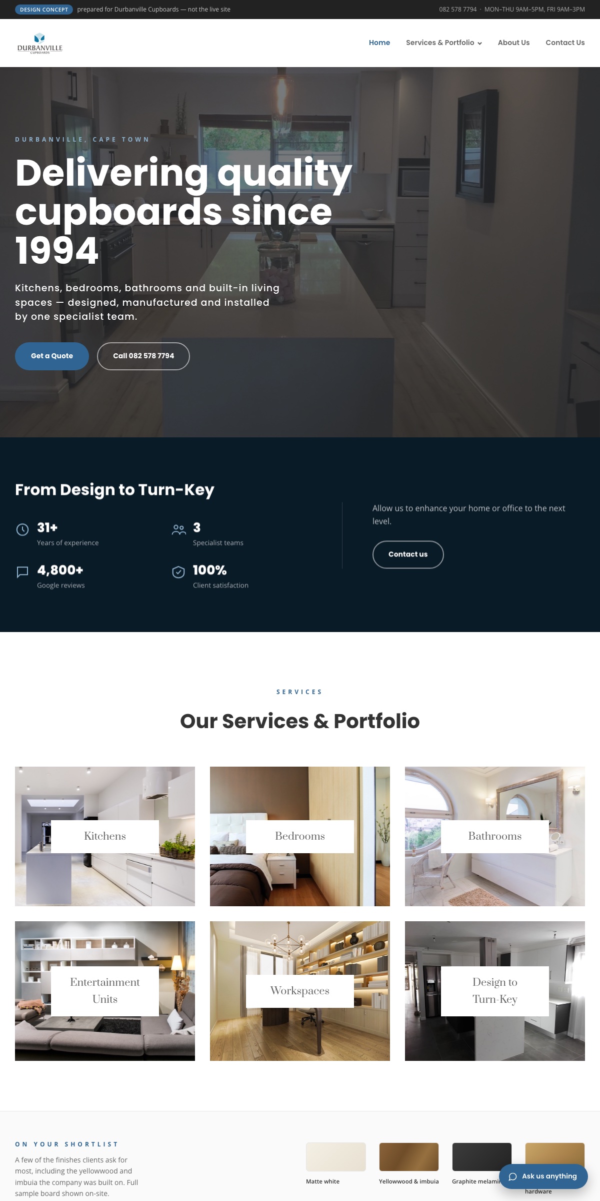 Durbanville Cupboards, Kitchen & joinery business site